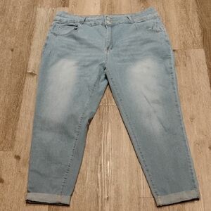 SHEIN CURVE Light Blue Cropped Stretch Denim Jeans